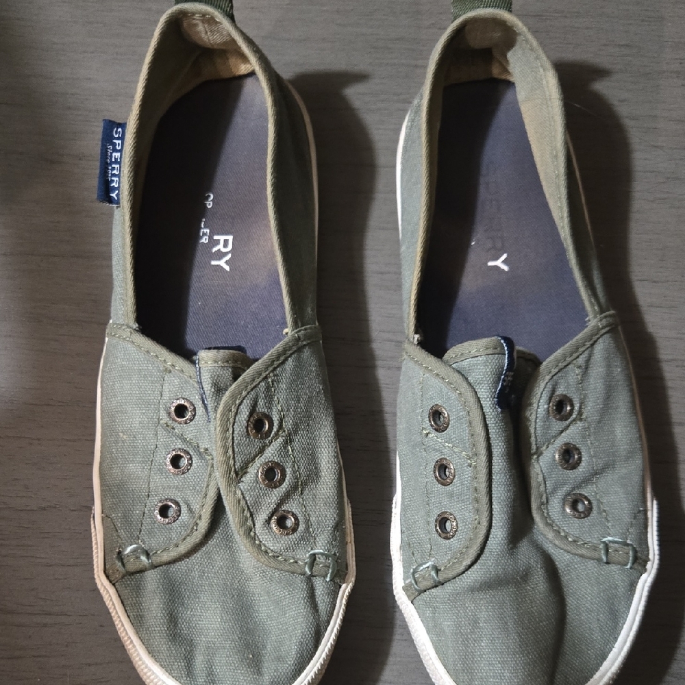 Sperry Women's Olive Canvas Slip-On Sneakers